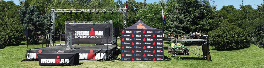 Stages and platforms set up outside for Ironman.