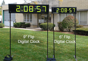 9' flip digital clock and 6' flip digital clock set up side by side.