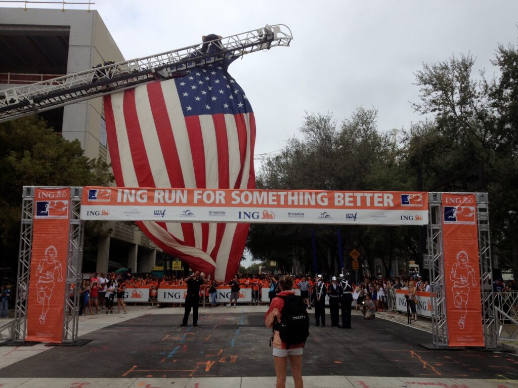 Truss structure set up outside for the Miami 5K.